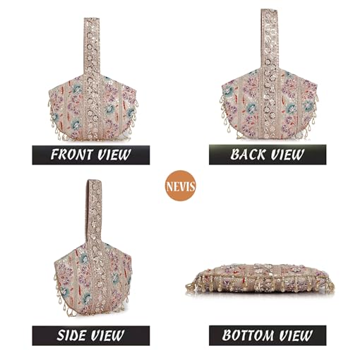 Image of Nevis Stylish Embroidery Unique Design Traditional Wedding Party Handheld Potli Bag for Women (Pink)