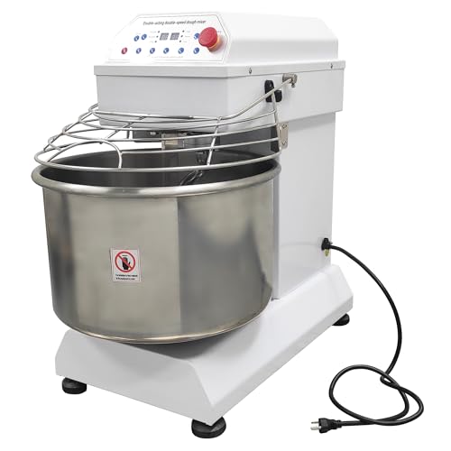 HQHAOTWU Dough Mixer Electric Dough Mixing Machine Stainless Steel Spiral Stand Flour Mixer 40L Double-acting Double-speed Commercial Dough Kneading Machine with Timing Function Speed Control 110V