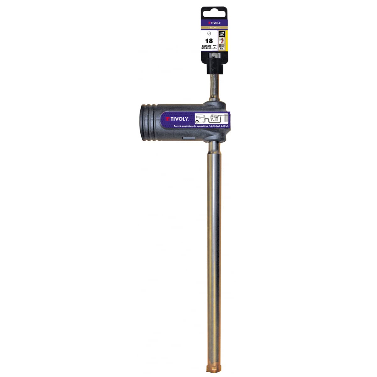 Timoly - Broca para hormigón SDS Plus de carburo D18 x 370 mm Tivoly Broca para hormigón cero, aspiración 100% polvo automático