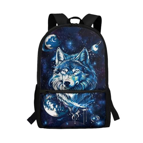 Jeiento Zaino per bambini per ragazzi e ragazze, zaino leggero casual per adolescenti, sport, zaino a tracolla, Lupi Galassia Blu, Taglia unica