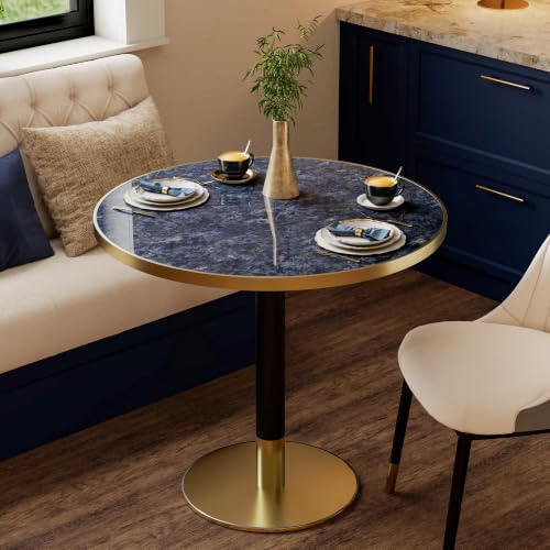 Image of 31.5 inchTulip Table, Sintered Stone Small Round Dining Tables&Metal Edge&Base | Small Modern Circle Dining Table for 2-4 Person ,Bistro Tables for Dining Room /Restaurants /Small Spaces /Marble Starry Sky