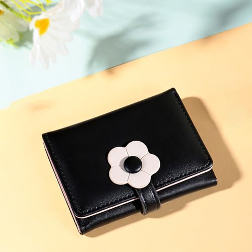 Short Cute Flower Wallet Women's Small Fresh Three-fold Wallet With ID Window Three-fold Design Women's Gift