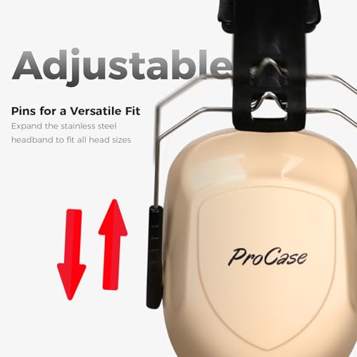 Image of ProCase NRR 28dB Noise Reduction Ear Muffs, Foldable Adjustable Passive Noise Cancelling Headphones for Adults Kids Autism, Hearing Protection for Shooting, Construction, Mowing, Studying -Beige