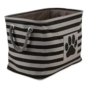 Bone Dry Pet Storage Collection Striped Paw Patch Bin, Black, Small Rectangle