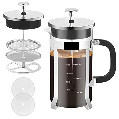 French Press Coffee Maker,34oz 304 Stainless Steel with 2 Filter, Heat Resistant Durable, Easy to Clean, Borosilicate Gl - Detailed View