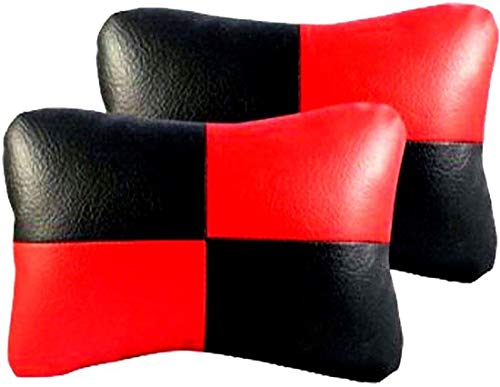 Image of Kozdiko Car Seat Pillow /Seat Cushion /Head Rest (Black /Red, Set of 2 Pcs) Neck Rest Pillow Square Chess Design for Renault Kwid