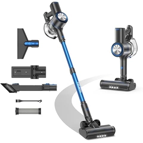 FABULETTA Cordless Vacuum Cleaner for Home, 40Kpa Stick Vacuum with MAX 55Min Detachable Batteries, 8 in 1 Lightweight Vacuum with Brushless Motor for Hardwood Floors & Carpet Pet Hair Car（Black-Blue） Cover