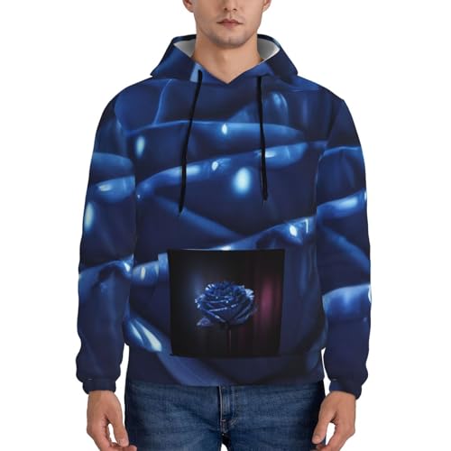 Mens Casual Hooded Blue Rose Print Hoodies Pullover Sweatshirts Long Sleeve Shirts With Pocket2
