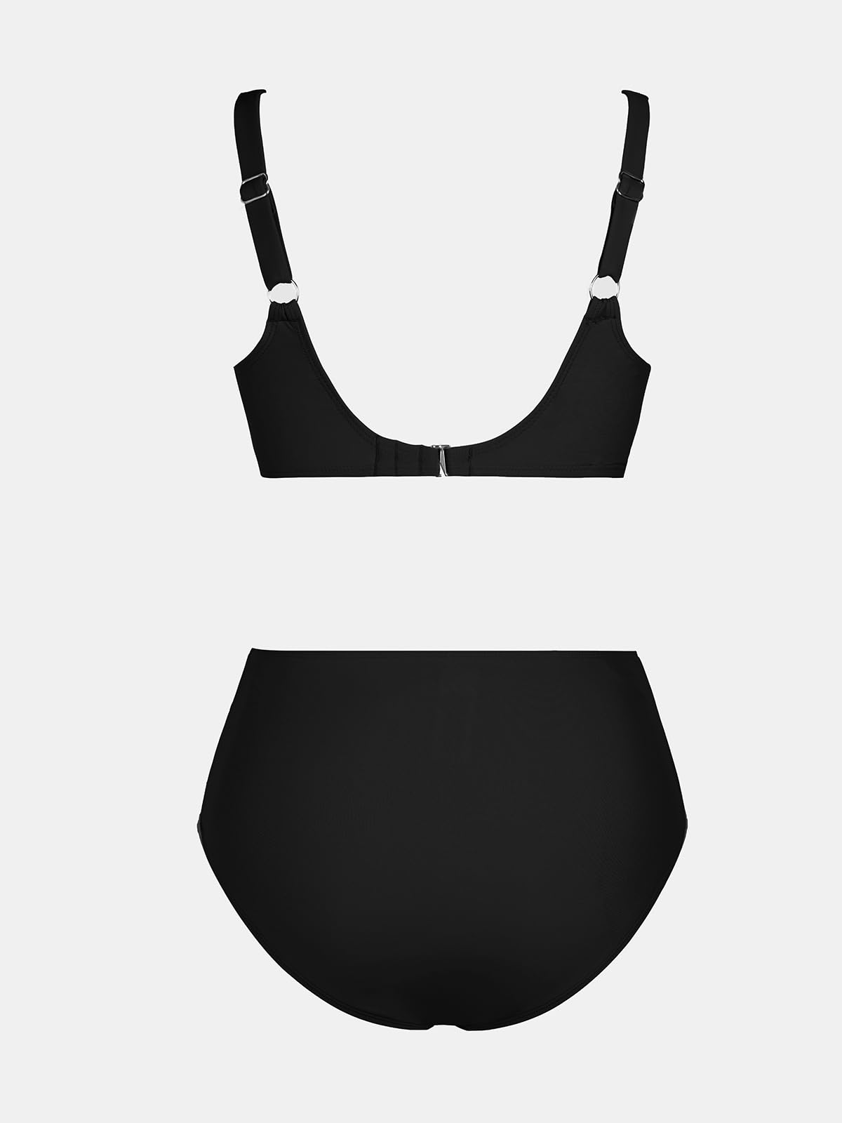 CUPSHE Conjunto de bikini para mujer, de cintura alta, con aros, correas ajustables, gancho trenzado, cobertura completa
