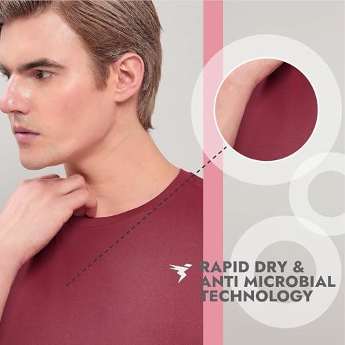 Image of TECHNOSPORT Men's Slim Fit Polyester Activewear Sports T-Shirt with Moisture-Wicking Comfort for Workout, Running & Gym