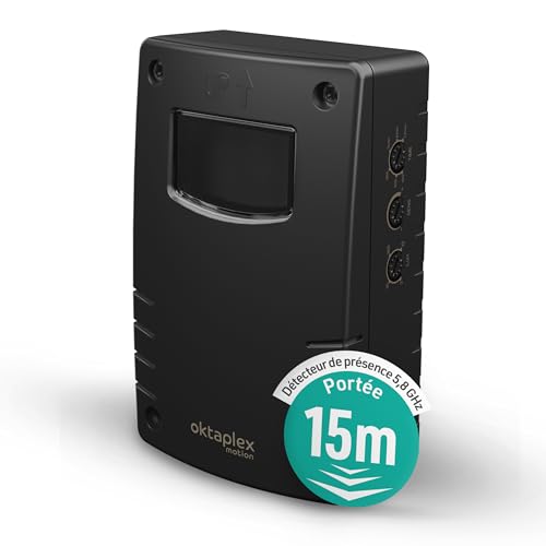 Oktaplex Pit Détecteur de Mouvement intérieur 15 m HF Détecteur de présence 5,8 GHz Capteur de Mouvement IP65 Mural 230 V Apparent Détecteur de présence Noir