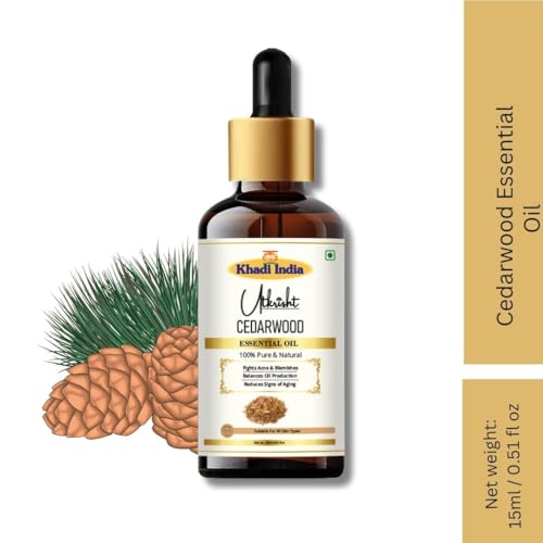 Image of Khadi Cedarwood Essential Oil 15 ml | Pure & Natural | Strengths Hair & Scalp | Body & Face Massage Oil | Skincare for Glowing Skin | All Skin & Hair Types | Aromatherapy for Men & Women