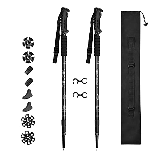 JOLY FANG Bastones Trekking Bastones Senderismo Plegables 2pcs Palos Senderismo 65cm~135cm Ajustables de 6061 Aluminio Ligeros Antichoque con Bolsa de Transporte (Negro)