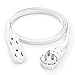 Maximm Cable 3 Ft 360° Rotating Flat Plug Extension Cord/Wire, 16 AWG Multi 3 Outlet Extension Wire, 3 Prong Grounded Wire - White - UL Listed