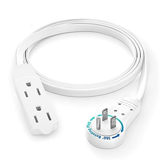 Maximm Cable 3 Ft 360° Rotating Flat Plug Extension Cord/Wire, 16 AWG Multi 3 Outlet Extension Wire, 3 Prong Grounded Wire - White - UL Certified