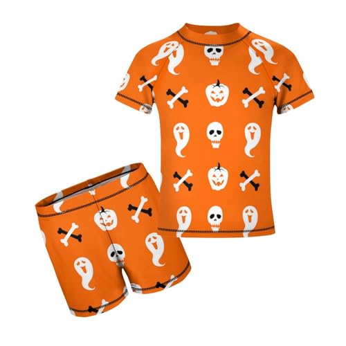 Halloween Party Pumpkin SkullChildren's Swimsuits Boys Two Piece Suit9-11Y（140cm）