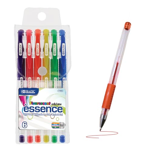 BAZIC Products Essence Gel Pen 0.8mm Neon Color, Comfort Grip