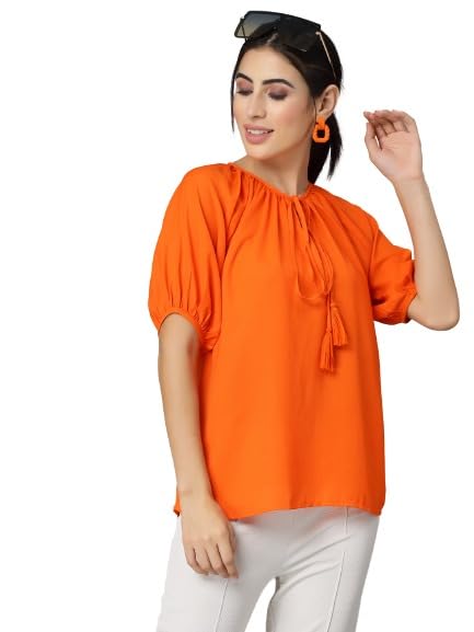 T-shirt décontracté orange femme respirant contre la chaleur estivale