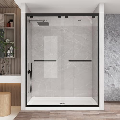 KPUY Glass Shower Door, 55-60' W x 76' H Semi-Frameless Double Sliding Shower Door, 1/4' (6mm) Thick...