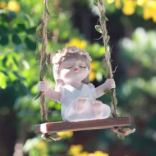 Image of The Decorshed Cute Girl Swing Idol Figurine - Combo Pack of 2 | Decorative Resin Cute Idol of Girl On Jute Rope Swing | Home Decor Item | Ideal for Gardens, Balconies, Windows & Kids Room