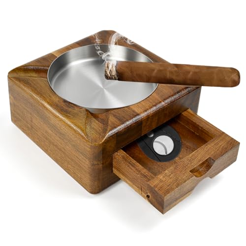 WEFHEF Cenicero Puros, Cenicero de Madera para Puros Lujo, Cenicero de Puros con 4 Ranuras y Cajón Desmontable, Porta Cenizas de Cigarro para Puros para Hogar,Bar,Oficina,Hotel, Regalo para Hombres