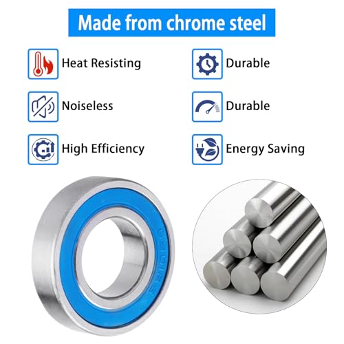 Image of 10pcs 6901-2RS Ball Bearings - Miniature Deep Groove Ball Bearing Double Blue Rubber Sealed Chrome Steel for RC Cars /Planes /Drone /Robotics / 3D Printing Projects(12x24x6mm)