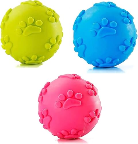 ZHXMALL 3 piezas de juguetes para perros, pelotas con silbato, juguete para morder para perros, pelota para perros que flota (Azul, Rosa, Verde) (Pelota, Pelota)
