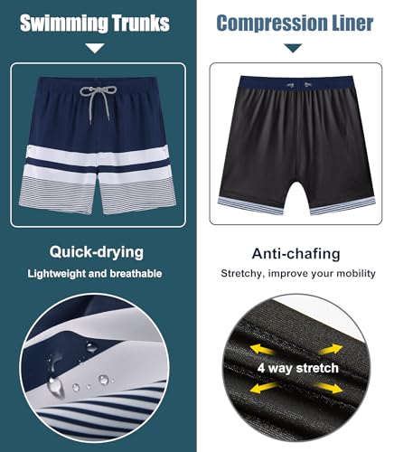 Image of APTRO Men's Swim Trunks with Compression Liner 5 Inch Bathing Suit Beach Swimsuits