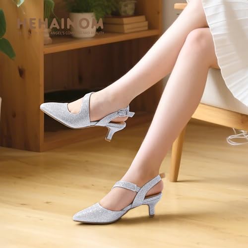Image of Hehainom Girls Dress Shoes Kitten Heels Sandals Little Big Kids Pointed Toe Slingback Wedding Party Pumps Shoes