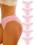 Sth Big Cheeky Underwear for Women Lace No Show Bikini Soft Breathe Seamless Panties Ladies Sexy Hipster Set 6 Pack Pinks