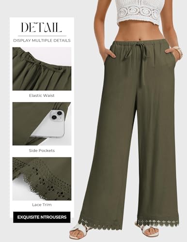 Image of GRACE KARIN Women Linen Pants Wide Leg Casual Palazzo Pants Trousers