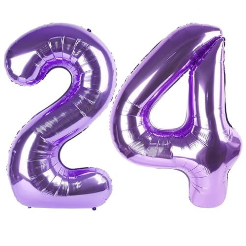 Image of Number Balloons Purple 24 Balloon 40 inch for 24 42 Birthday Decoration | Saturated Color, Large 40 in, With Straw & Hanging Hole, For Back-to-School Season, Wedding, Christmas, New Year, Anniversary