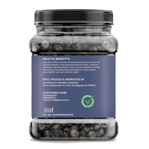 Image of DRY CRUNCH Premium Dried Californian Blueberries, Superfood Whole Berry, Absolute Health Dry Fruits, Vitamins & Fibers | Fresh Blueberry Fruit | Ideal for Snacking | Reusable Jar 1kg