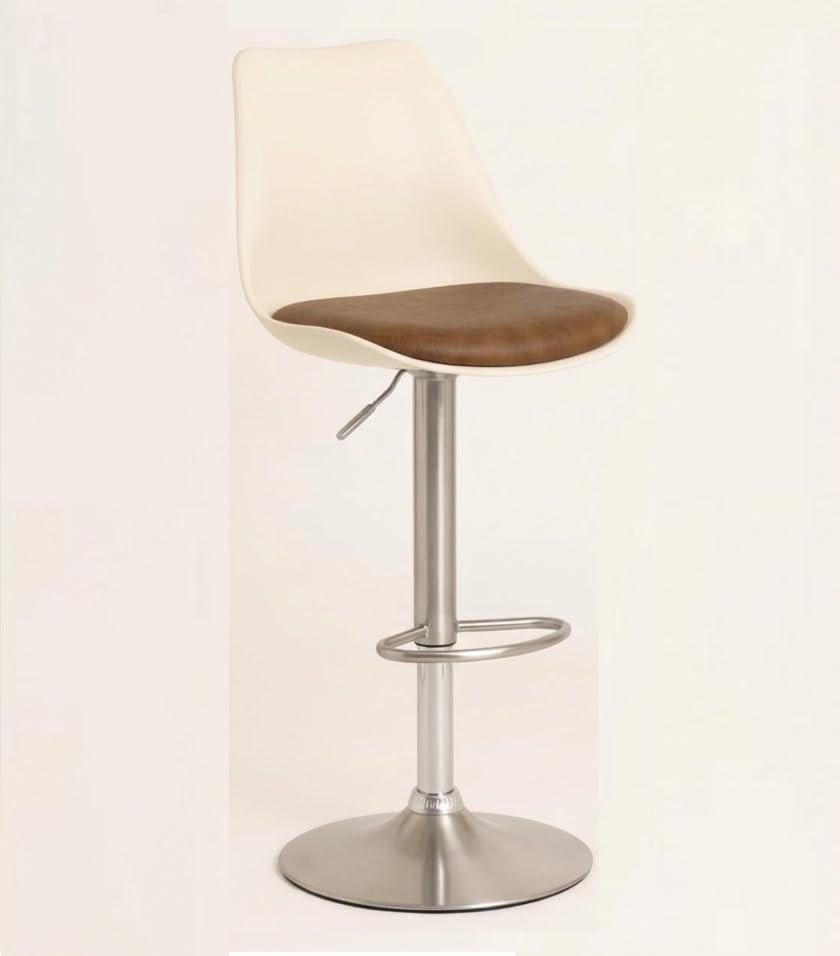 Image of 360 Revolving Height Adjustable Swivel Bar Stool /Kitchen Chair Stool Modern PU Leather Suitable for Kitchen, Cafeteria, Dining,Pubs, Office, Shops (White and Brown)