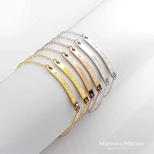 MignonandMignon Dainty Name Bar Bracelet in Handmade Initial Jewelry Friendship Women Best Friend Mom Sorority Mothers Day Gifts From Daughter - 2BR4