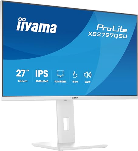 iiyama Prolite XB2797QSU-W1 68,5cm 27' IPS LED-Monitor QHD HDMI DP USB3.2 USB-C Slim-Line Adaptive Sync Höhenverstellung Pivot Energieeffizienzklasse D weiß