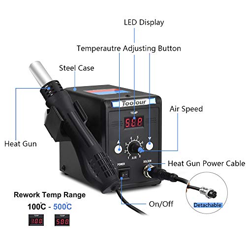 Hot Air Rework Station, Soldering Heat Gun, °F/°C Display, 110V SMD Hot Air Gun Temp. & Airflow