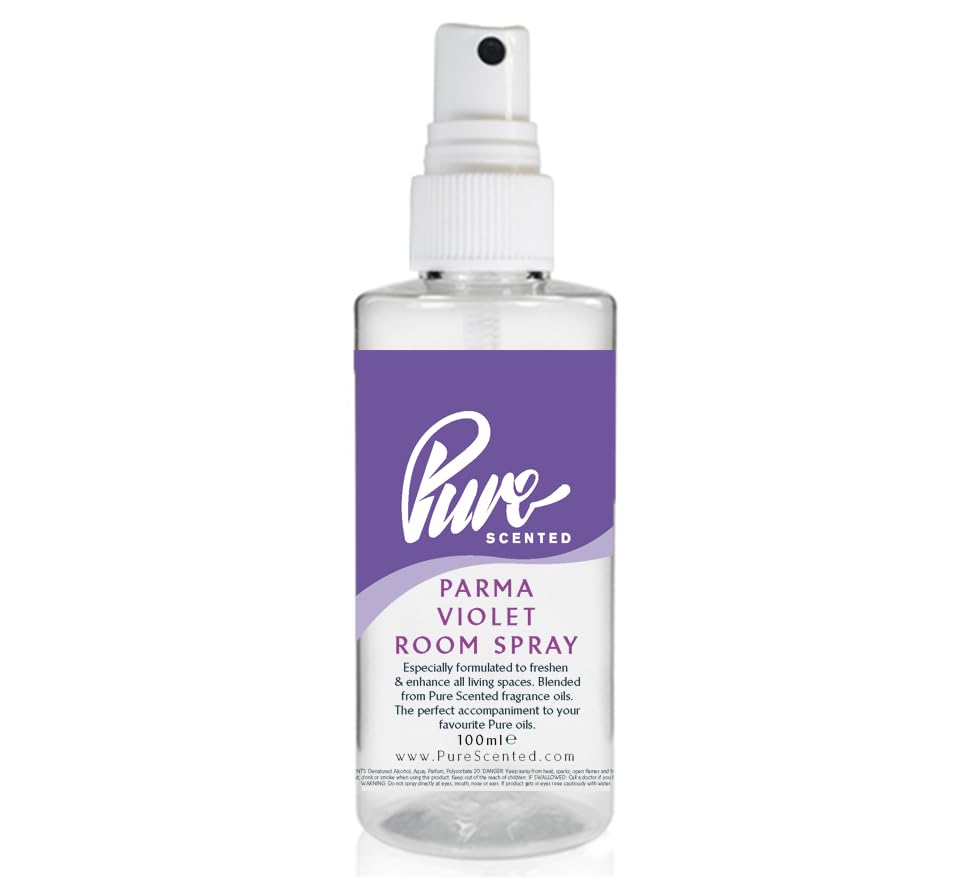 "Pure Scented 100ml Room & Fabric Sprays Suitable For Home, Car, Caravan, Work, Gym Bags, Odour Eliminators (1 x 100ml, Parma Violet)"