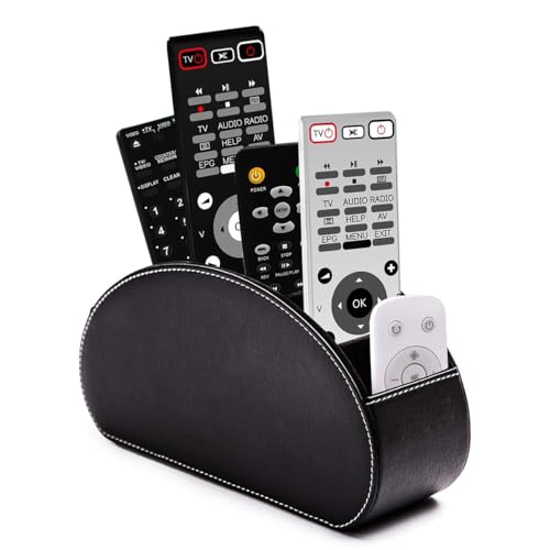 Caja organizadora de control remoto, 5 compartimentos, organizador de escritorio de piel sintética para suministros de oficina, accesorios multimedia