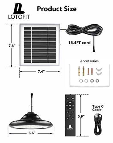 Lotofit Solar Dusk To Dawn Lights Outdoor, 1200Lm 100 Led Solar Pendant Lights Outdoor Waterproof, Dimmable Indoor Solar Shed Lights With Remote Timer For Home Porch Shed Barn Garage, Black #TOP4