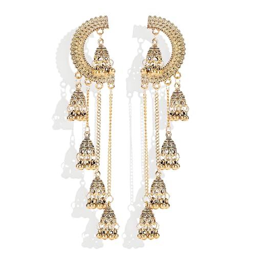 Aonklot Jhumkas Indian Earrings for Women Boho Ball Chandelier Tassel Statement Dangle Earrings Wedding Bridal Jhumki Bollywood Bell Jewelry Gifts Indian Dresses Outfits