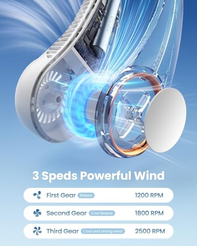 Image of Portable Fan - 3 Speed Rechargeable Bladeless, Adjustable Personal Black Neck Fan For Women & Men Modern Design, Great Cooling Fan For Travel, Outdoors & Sports-Green