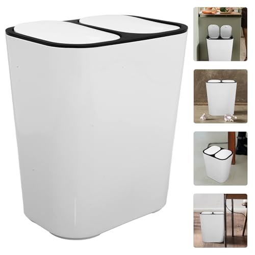 Caneca de basura doble compartimento con tapa blanca miniatura 7