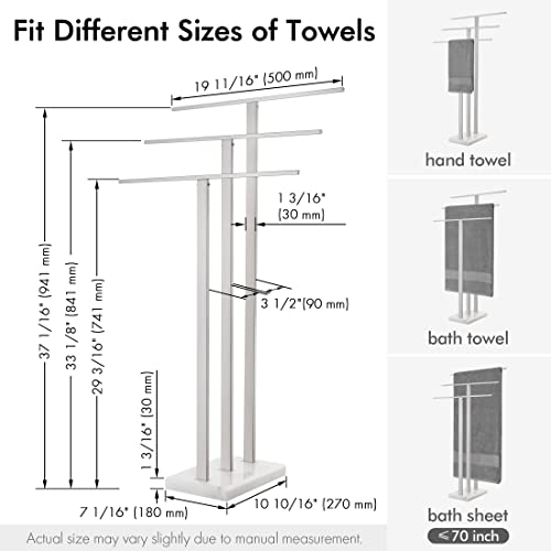 Kes Standing Towel Rack 3-Tier With Heavy Marble Base, Free Standing Towel Racks For Bathroom Floor, Sus304 Stainless Steel Brushed Finish, Bth217S3-2 #TOP4