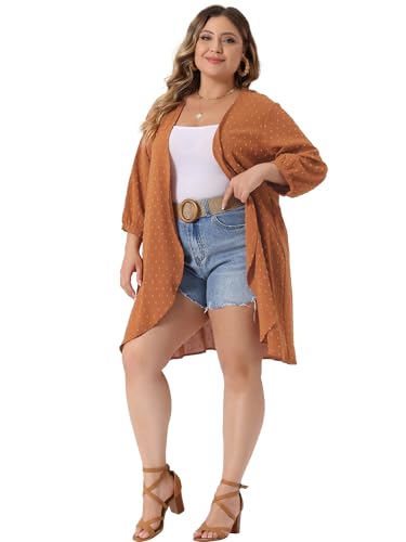 Image of Agnes Orinda Plus Size Cardigan for Women Open Front 3 /4 Sleeve Swiss Dots Lightweight Casual Cover Up