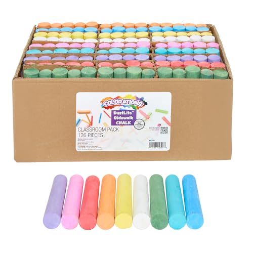 Colorations sidewalk chalk classroom pack, Assorted Set, Outdoor Play, Screen-free, Creativity, Drawing, Hopscotch, Easy to Grip, Colors & Patterns
