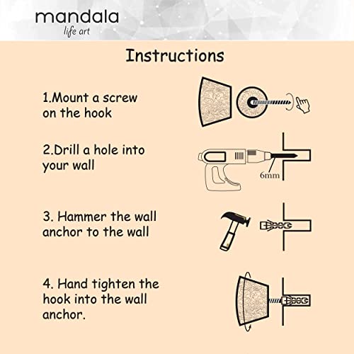 Mandala Life Art Boho Chic Decorative Wall Hook - Pack Of 3 - Natural Raw Mango Wood - Hand Curved Wooden Stamp With Metal Hook For Coats,Towels, Keys,Clothes - Jewelry Hanger #TOP7