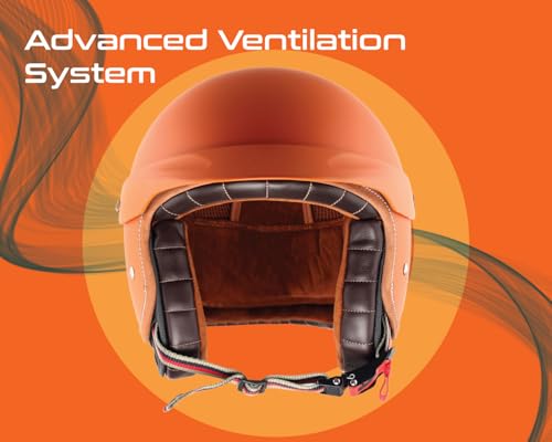 Image of Axor Retro Jet West with Peak ISI and DOT Certified Matte Finish Open Face Helmet for Men and Women with Stylish Peak-Dull Orange-M