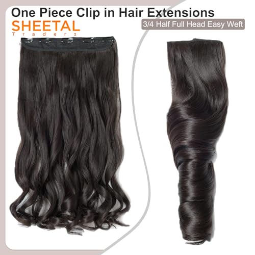 Image of Chaam 26 Inch Cotton Lace 3 /4 Full Head Clip in Synthetic Hair Extensions for Women, One Piece Clip in Hair Weft with 5 Clips, Washable Half Head Wavy Hairpiece for Daily Use (Black)
