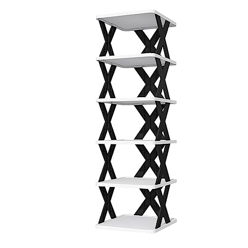 JHLP Zapatero vertical estrecho de 6 niveles, torre de zapatos estable y apilable para entrada, esquina, armario, organizador de zapatos que ahorra espacio para dormitorio, pasillo, puerta